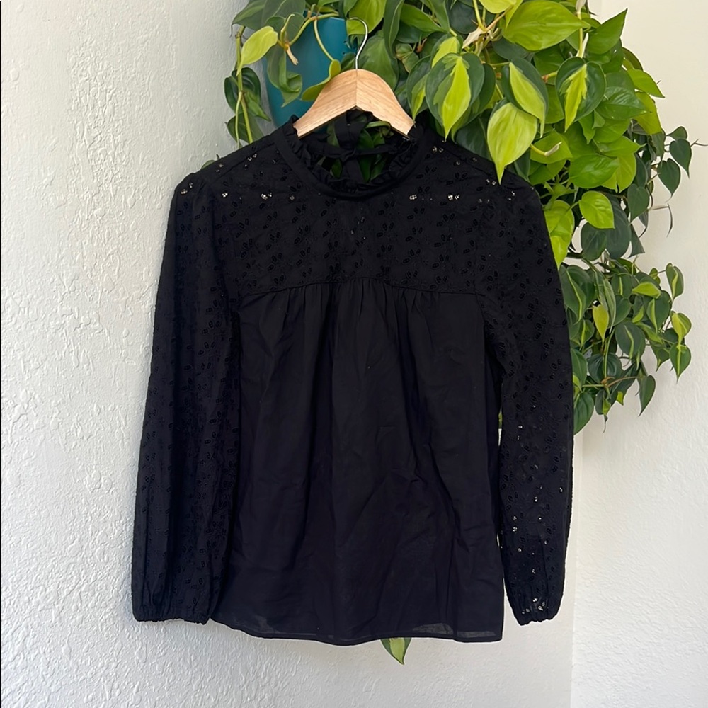 Madewell Black Ruffle Collar Blouse